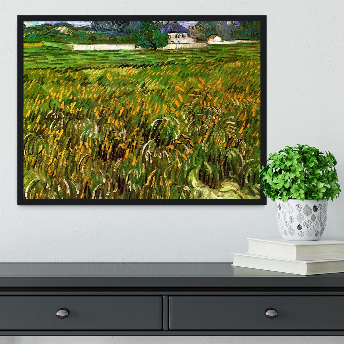 Wheat Field at Auvers with White House by Van Gogh Framed Print - Canvas Art Rocks - 2