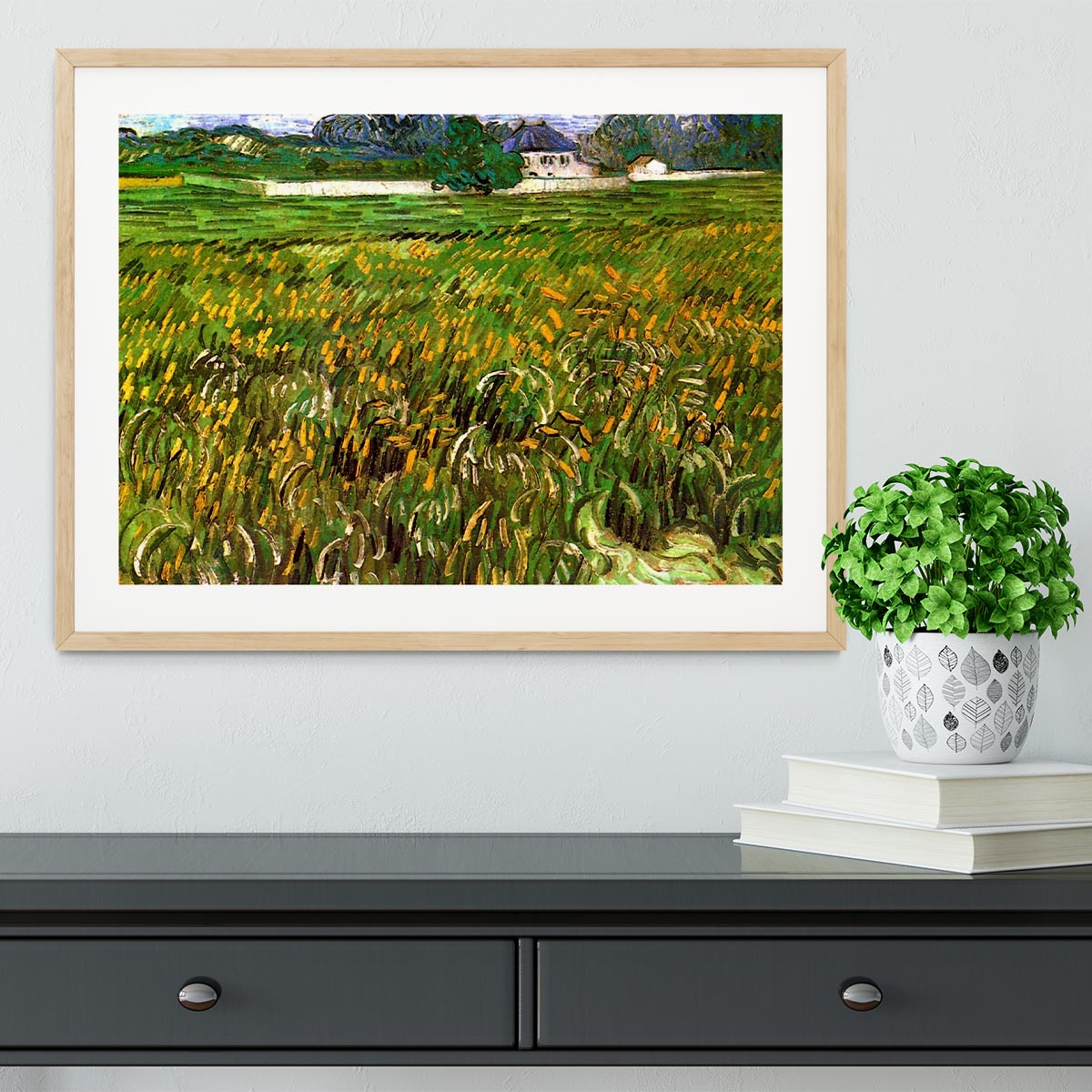 Wheat Field at Auvers with White House by Van Gogh Framed Print - Canvas Art Rocks - 3