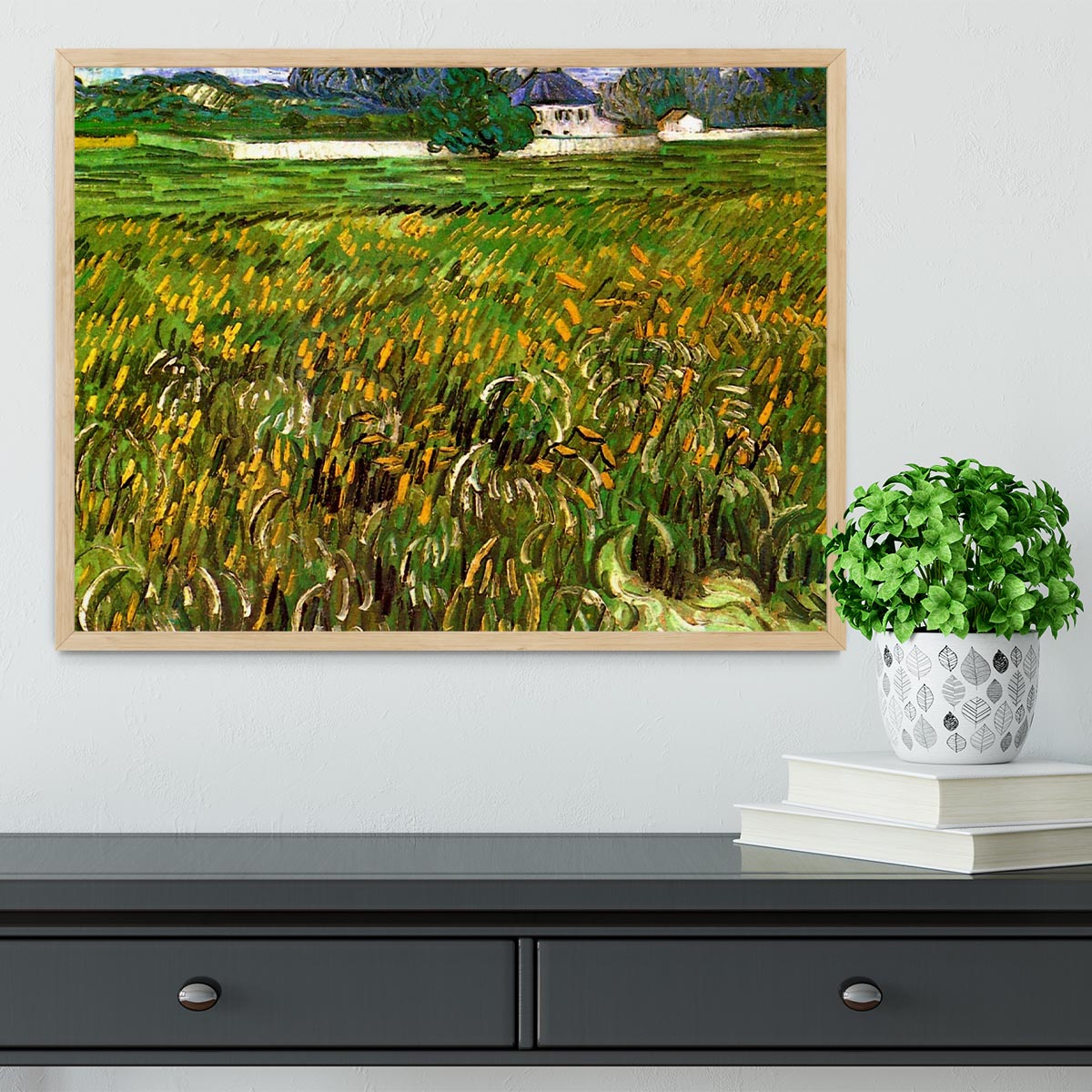 Wheat Field at Auvers with White House by Van Gogh Framed Print - Canvas Art Rocks - 4