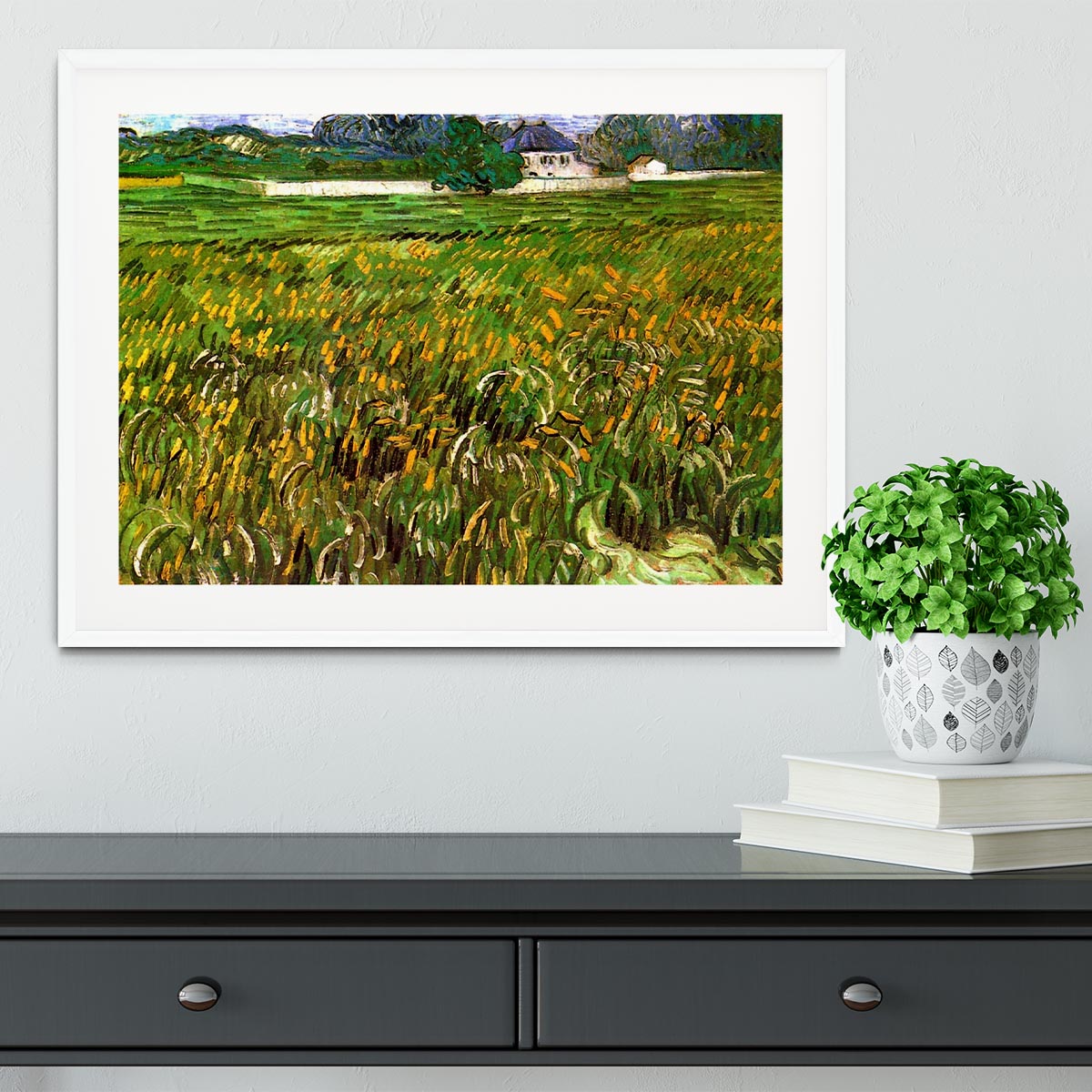 Wheat Field at Auvers with White House by Van Gogh Framed Print - Canvas Art Rocks - 5