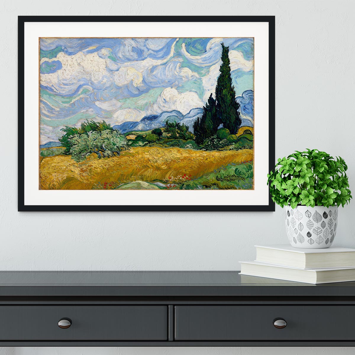 Wheat Field with Cypresses Framed Print - Canvas Art Rocks - 1