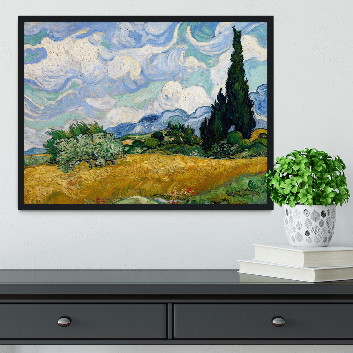 Wheat Field with Cypresses Framed Print - Canvas Art Rocks - 2