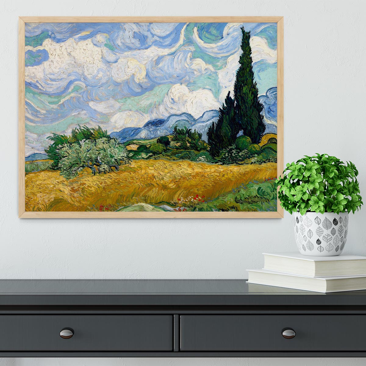 Wheat Field with Cypresses Framed Print - Canvas Art Rocks - 4