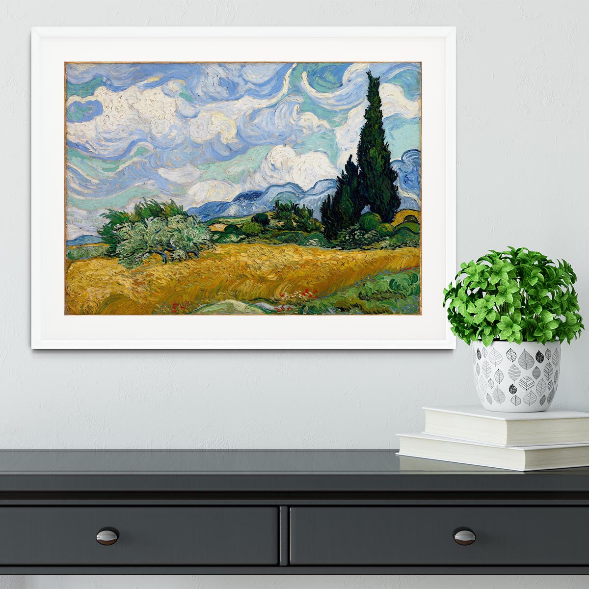 Wheat Field with Cypresses Framed Print - Canvas Art Rocks - 5