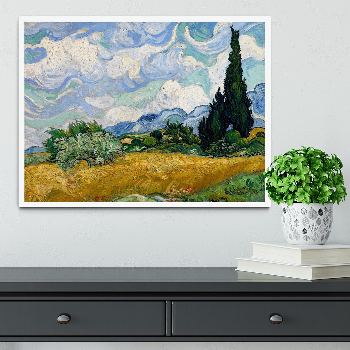 Wheat Field with Cypresses Framed Print - Canvas Art Rocks -6