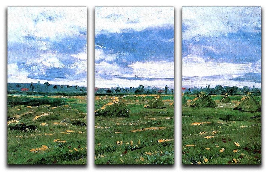 Wheat Fields with Stacks by Van Gogh 3 Split Panel Canvas Print - Canvas Art Rocks - 4