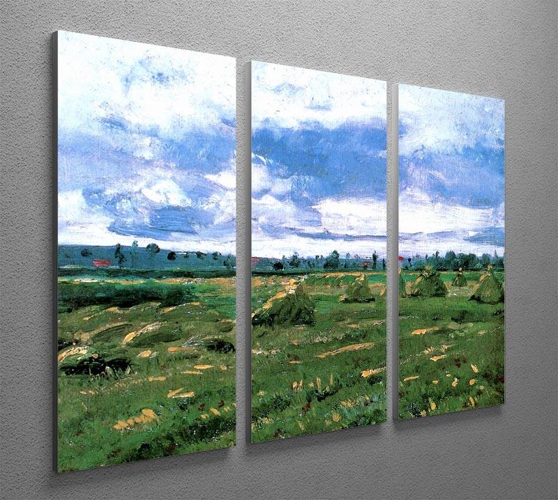 Wheat Fields with Stacks by Van Gogh 3 Split Panel Canvas Print - Canvas Art Rocks - 4