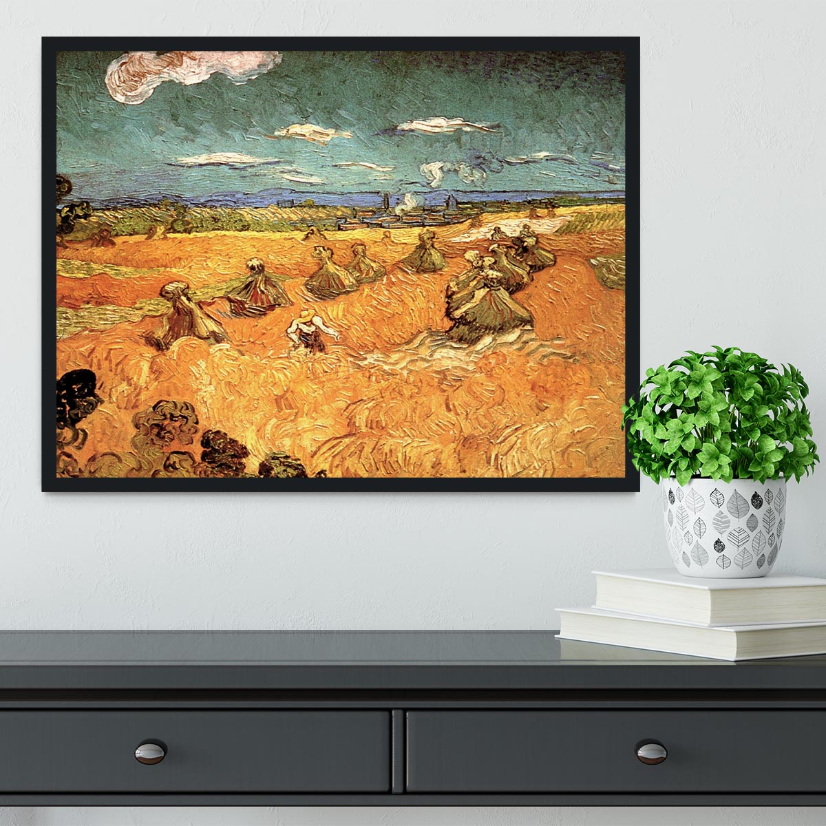 Wheat Stacks with Reaper by Van Gogh Framed Print - Canvas Art Rocks - 2
