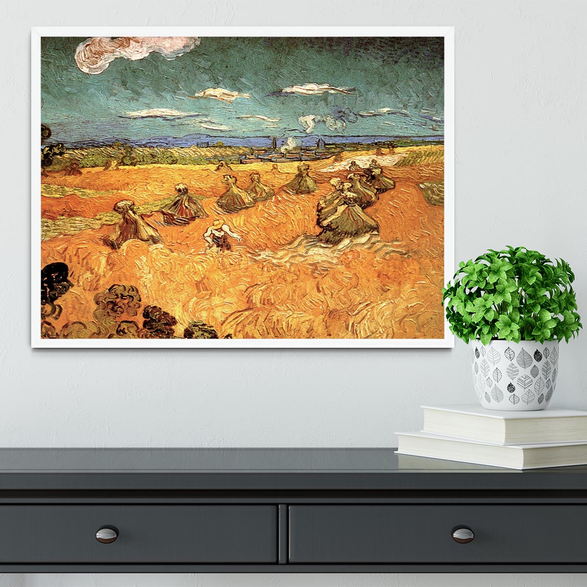 Wheat Stacks with Reaper by Van Gogh Framed Print - Canvas Art Rocks -6