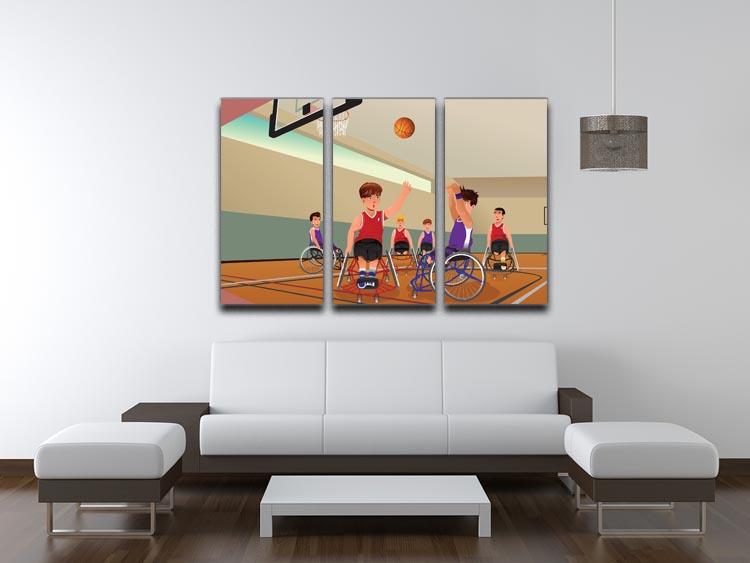 Wheelchairs playing basketball 3 Split Panel Canvas Print - Canvas Art Rocks - 3