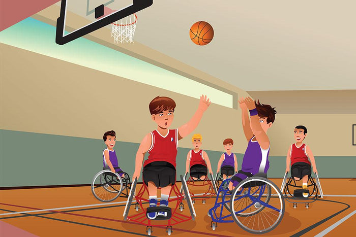 Wheelchairs playing basketball Wall Mural Wallpaper