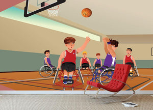 Wheelchairs playing basketball Wall Mural Wallpaper - Canvas Art Rocks - 3