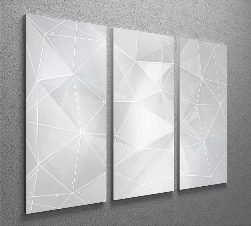 White Geometric Triangles 3 Split Panel Canvas Print - Canvas Art Rocks - 2