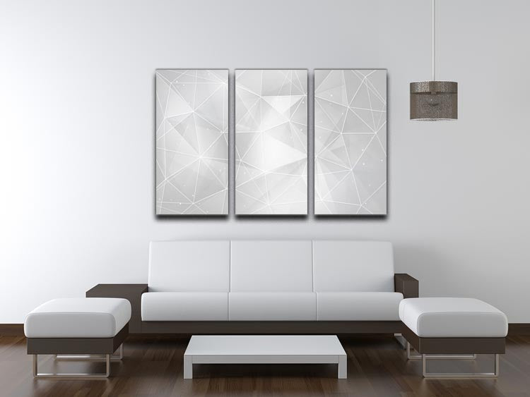 White Geometric Triangles 3 Split Panel Canvas Print - Canvas Art Rocks - 3