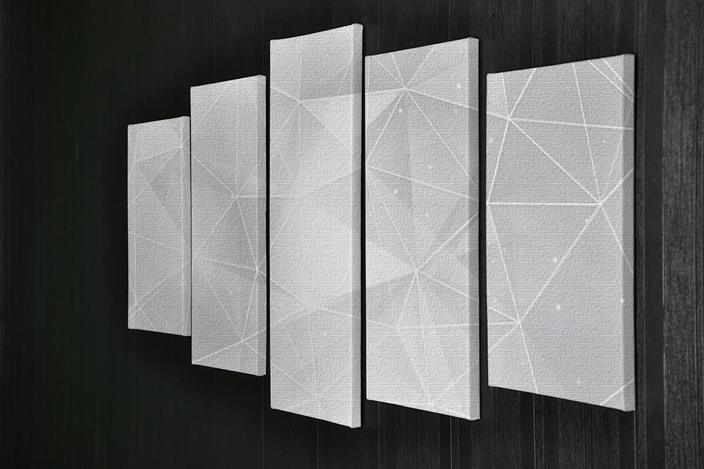 White Geometric Triangles 5 Split Panel Canvas - Canvas Art Rocks - 2
