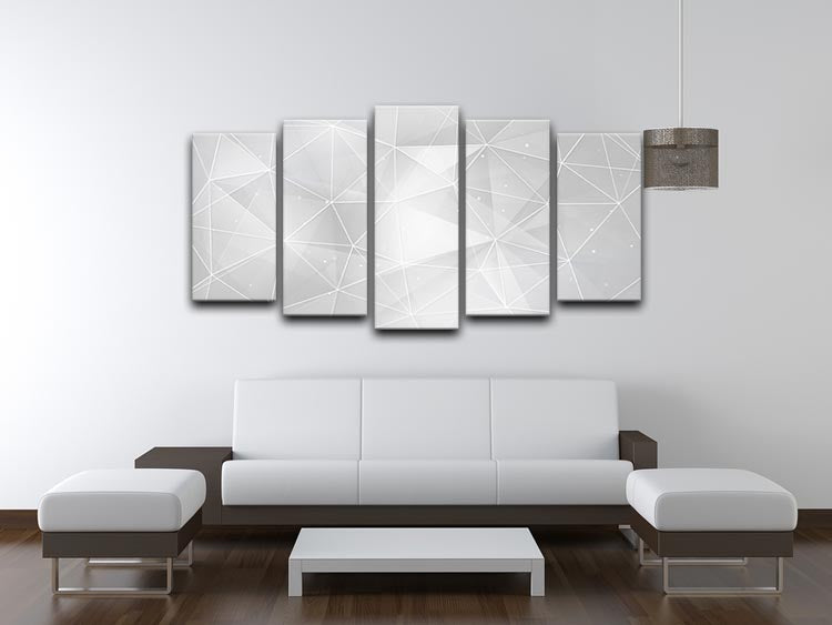 White Geometric Triangles 5 Split Panel Canvas - Canvas Art Rocks - 3