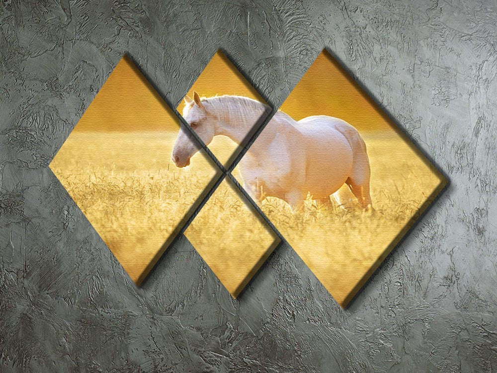 White Orlov trotter horse in rye 4 Square Multi Panel Canvas - Canvas Art Rocks - 2