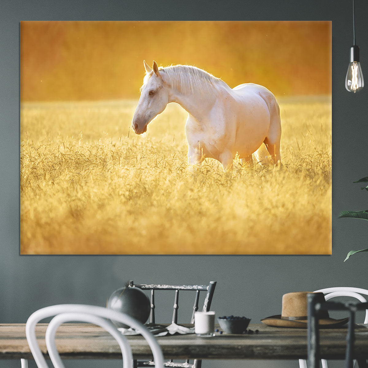 White Orlov trotter horse in rye Canvas Print or Poster - Canvas Art Rocks - 3