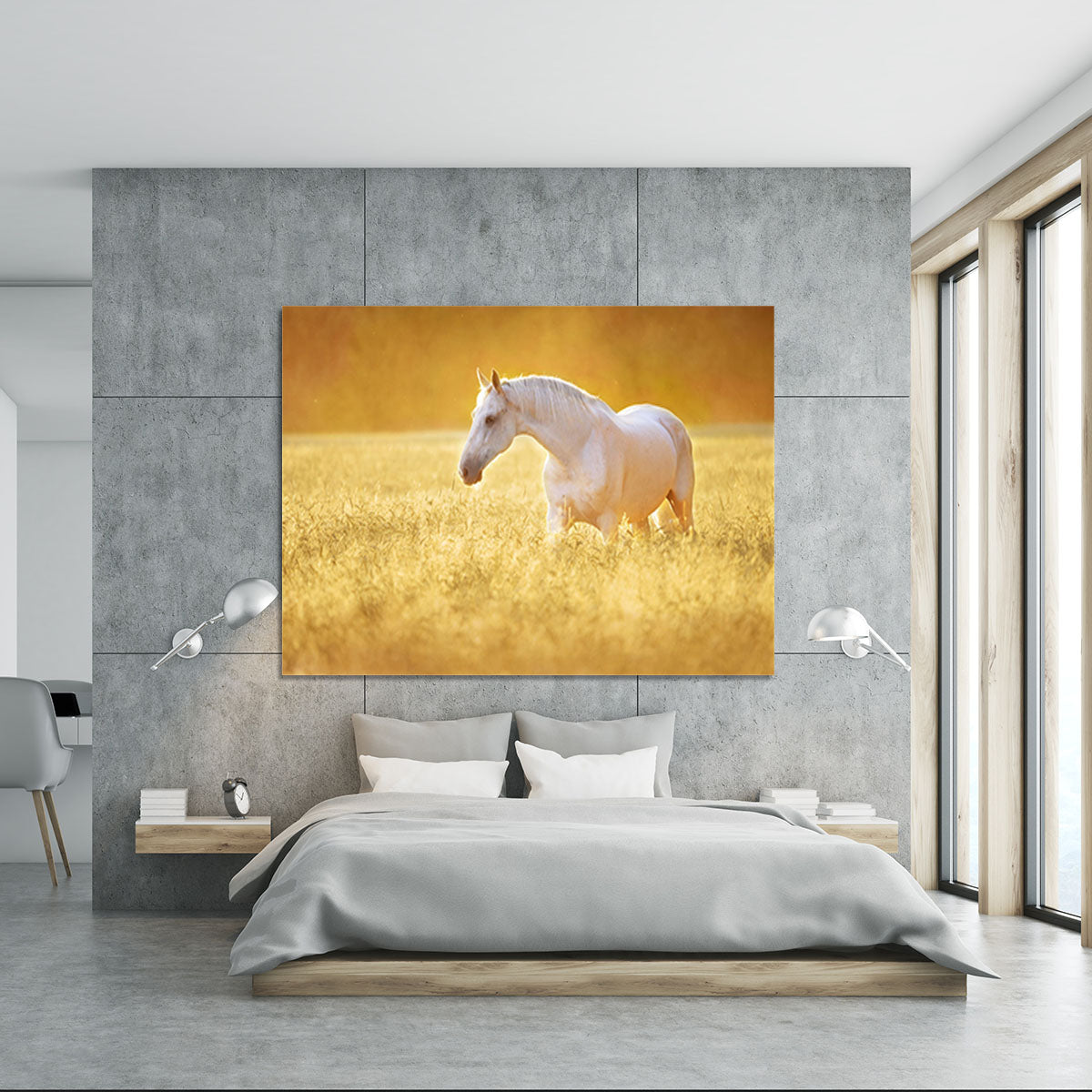 White Orlov trotter horse in rye Canvas Print or Poster - Canvas Art Rocks - 5