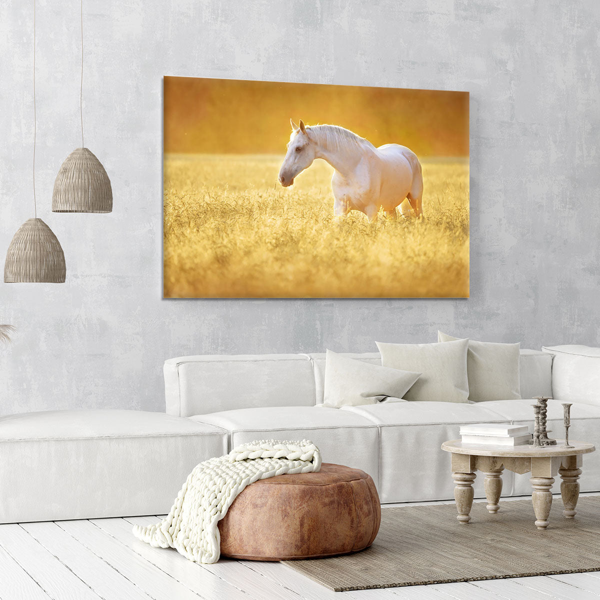 White Orlov trotter horse in rye Canvas Print or Poster - Canvas Art Rocks - 6