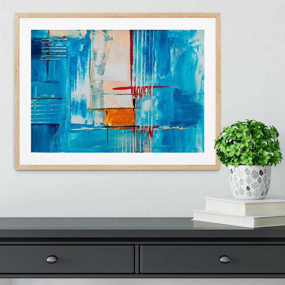 White Red and Blue Abstract Painting Framed Print - Canvas Art Rocks - 3