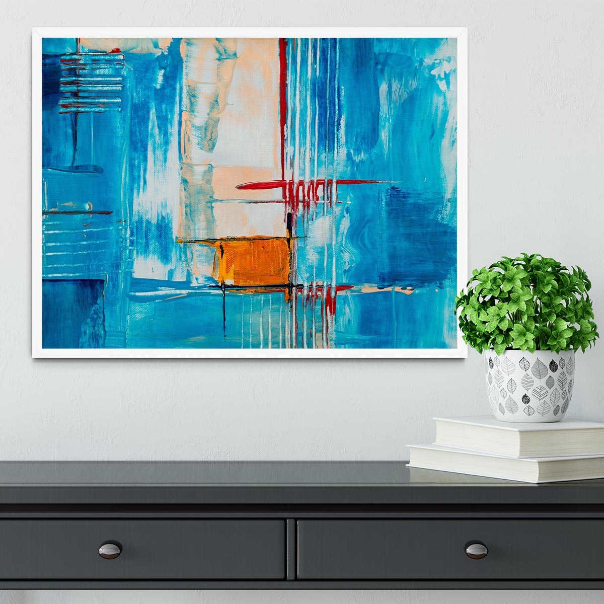 White Red and Blue Abstract Painting Framed Print - Canvas Art Rocks -6