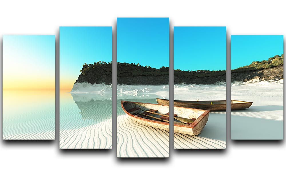 White Sand Boats 5 Split Panel Canvas - Canvas Art Rocks - 1