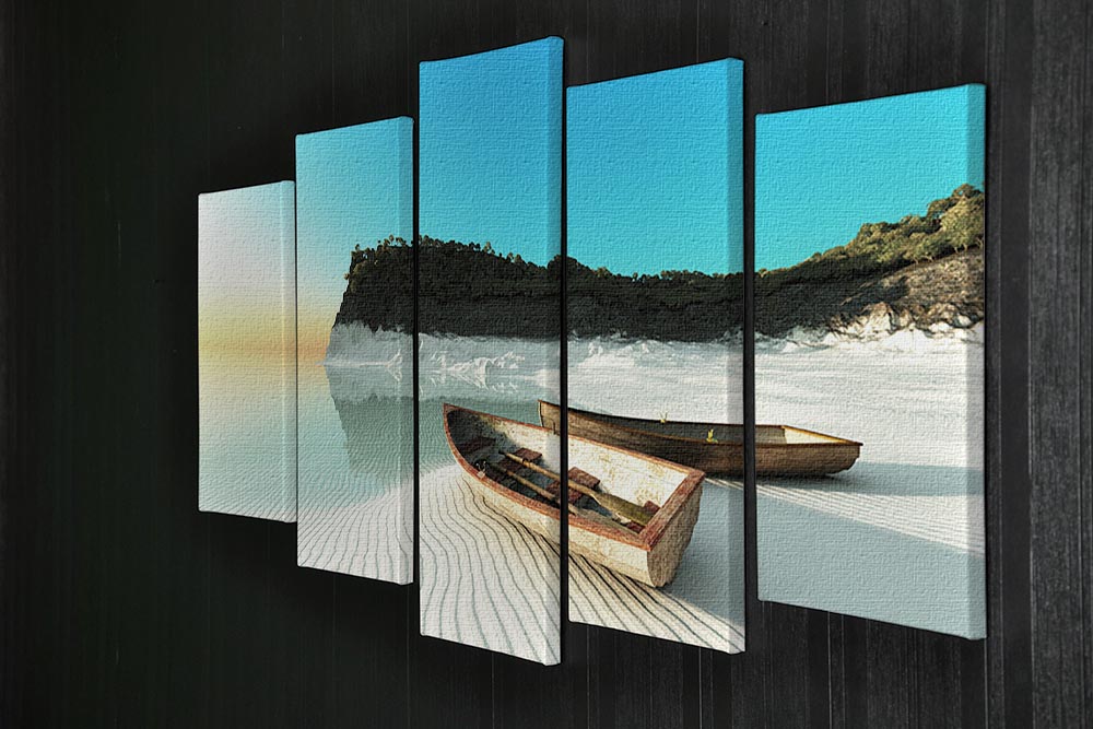 White Sand Boats 5 Split Panel Canvas - Canvas Art Rocks - 2