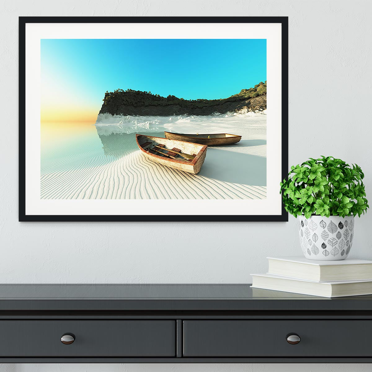 White Sand Boats Framed Print - Canvas Art Rocks - 1