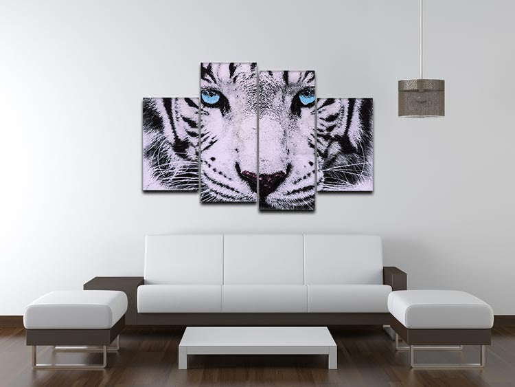 White Tiger Face 4 Split Panel Canvas - Canvas Art Rocks - 3