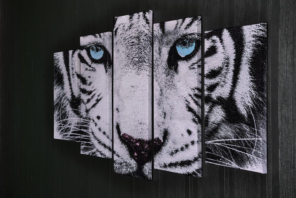 White Tiger Face 5 Split Panel Canvas - Canvas Art Rocks - 2