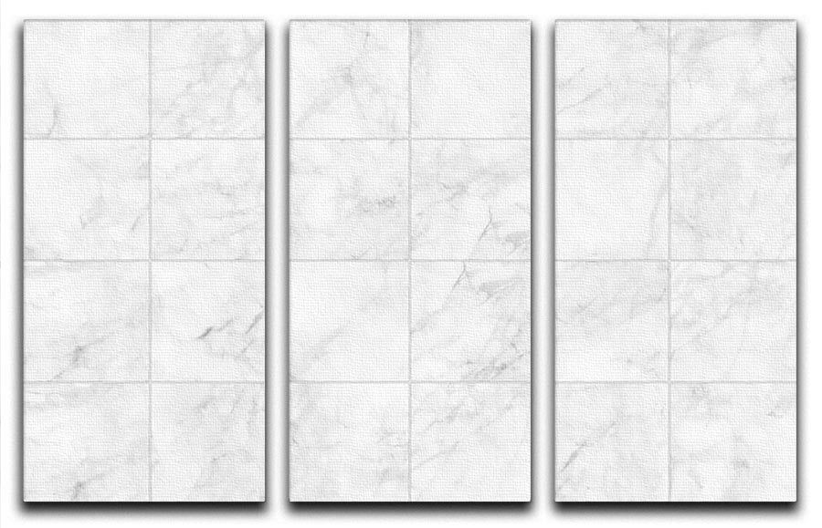 White Tiled Marble 3 Split Panel Canvas Print - Canvas Art Rocks - 1