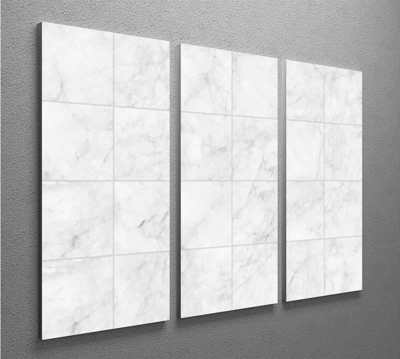 White Tiled Marble 3 Split Panel Canvas Print - Canvas Art Rocks - 2