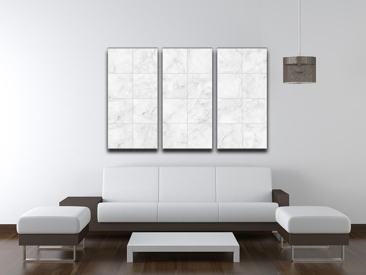 White Tiled Marble 3 Split Panel Canvas Print - Canvas Art Rocks - 3