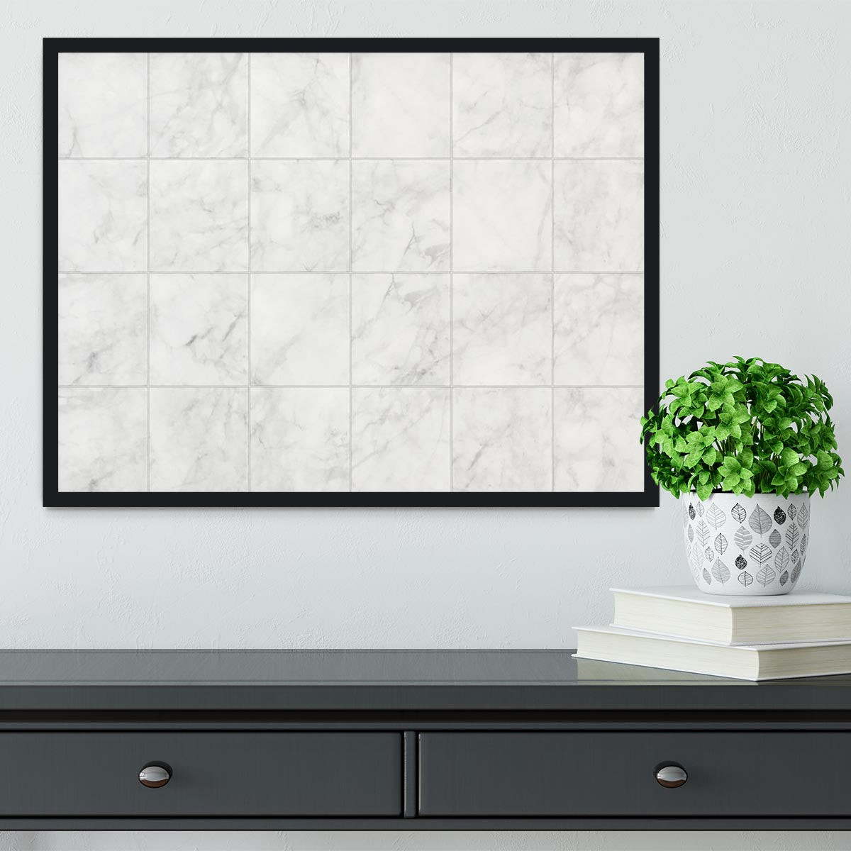 White Tiled Marble Framed Print - Canvas Art Rocks - 2