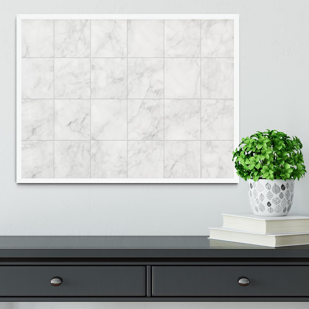 White Tiled Marble Framed Print - Canvas Art Rocks -6