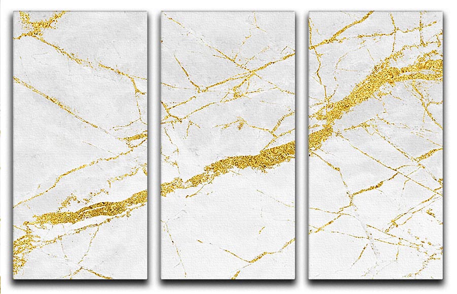 White and Gold Cracked Marble 3 Split Panel Canvas Print - Canvas Art Rocks - 1