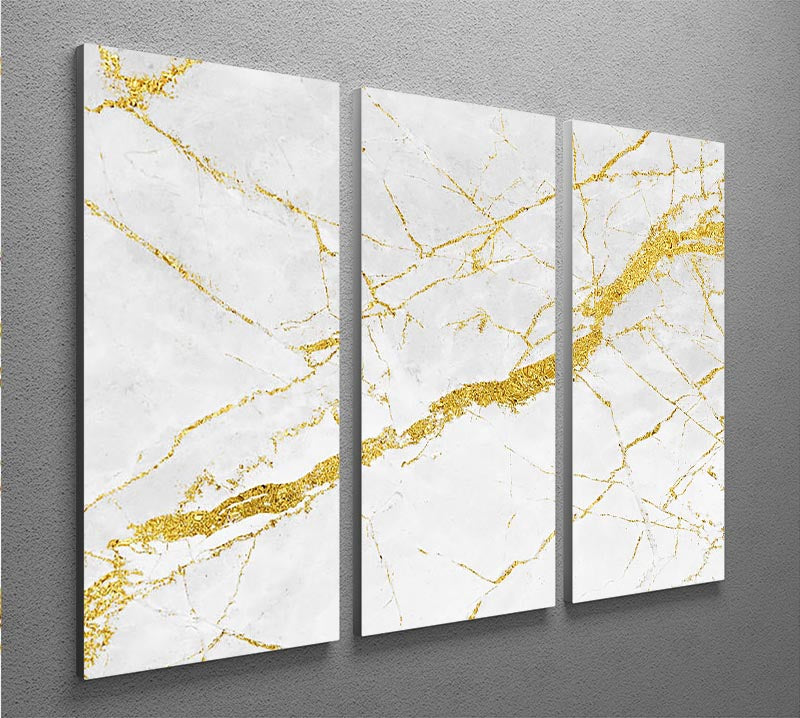 White and Gold Cracked Marble 3 Split Panel Canvas Print - Canvas Art Rocks - 2