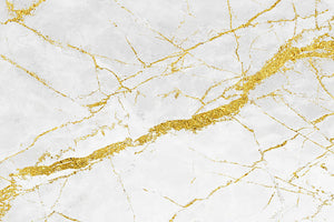 White and Gold Cracked Marble Wall Mural Wallpaper - Canvas Art Rocks - 1