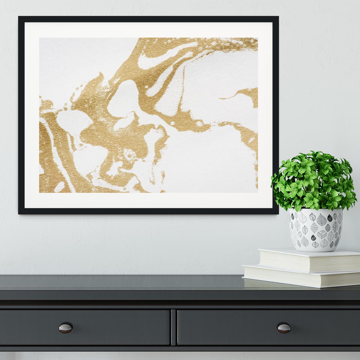 White and Gold Marble Framed Print - Canvas Art Rocks - 1