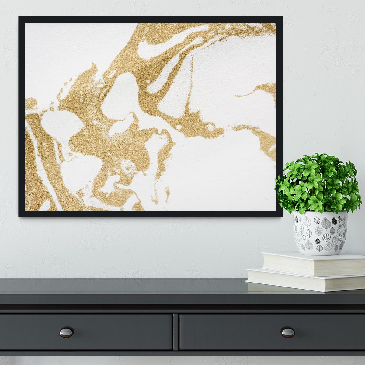 White and Gold Marble Framed Print - Canvas Art Rocks - 2