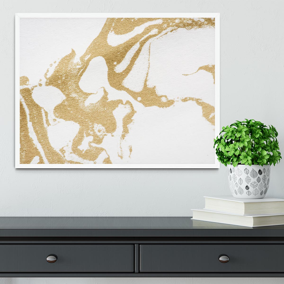 White and Gold Marble Framed Print - Canvas Art Rocks -6
