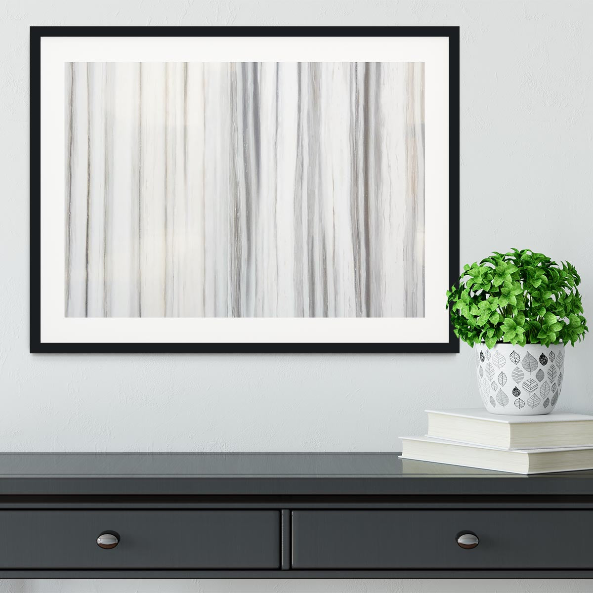 White and Grey Striped Marble Framed Print - Canvas Art Rocks - 1