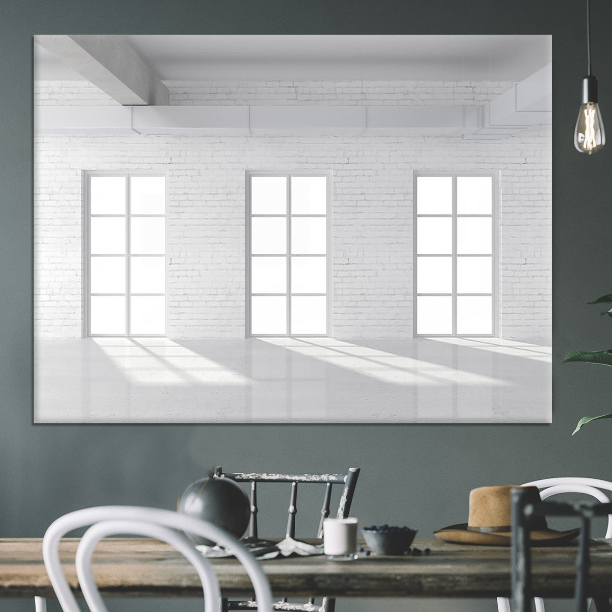 White brick loft with window Canvas Print or Poster - Canvas Art Rocks - 3