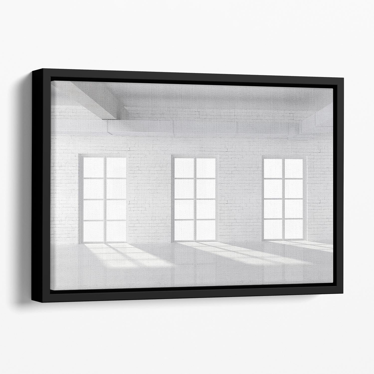 White brick loft with window Floating Framed Canvas - Canvas Art Rocks - 1