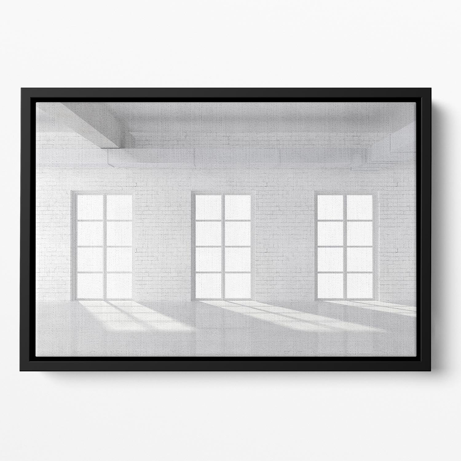 White brick loft with window Floating Framed Canvas - Canvas Art Rocks - 2