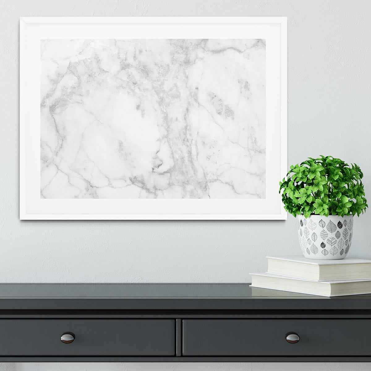White gray marble patterned Framed Print - Canvas Art Rocks - 5