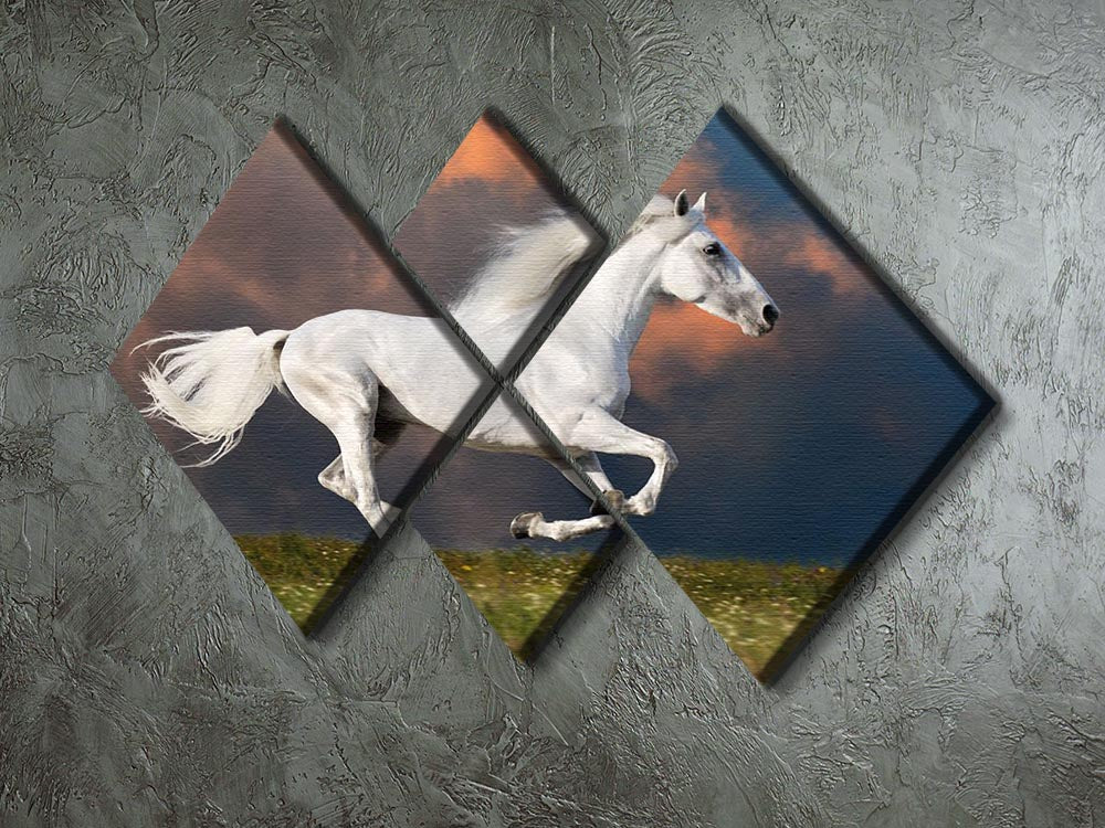 White horse runs gallop on the dark sky 4 Square Multi Panel Canvas - Canvas Art Rocks - 2