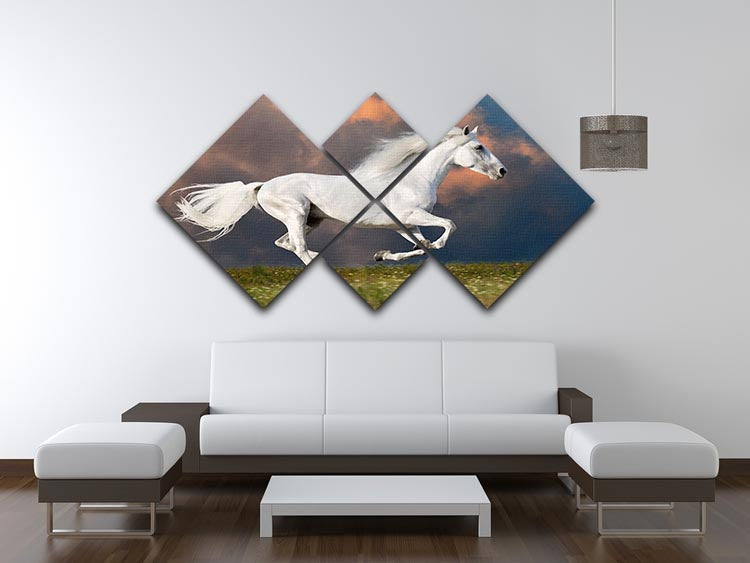 White horse runs gallop on the dark sky 4 Square Multi Panel Canvas - Canvas Art Rocks - 3