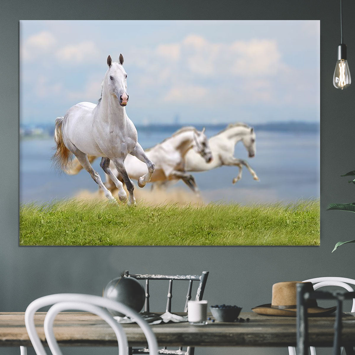 White horses running near water Canvas Print or Poster - Canvas Art Rocks - 3